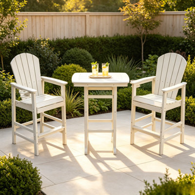 3 Piece HDPE Outdoor Bar Bistro Set All Weather Patio Furniture White