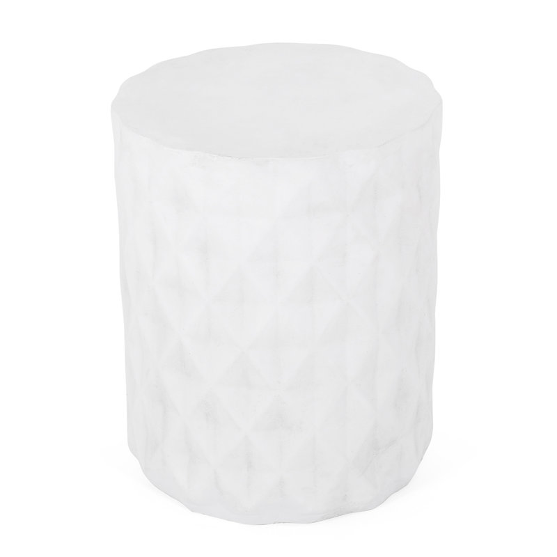 Outdoor Lightweight Concrete , Geometric Design, Functional And , No Assembly, 15.35"D X 19.07"H, Antique White Color Finish Modern Side Table, Touch, Functional, Assembly Required, 15.35 In Width