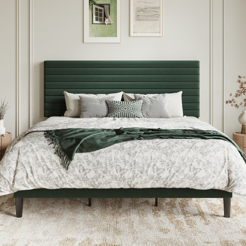 Modern Velvet Upholstered Bed Frame With Adjustable Headboard, Full Size, Queen Size, King Size, No Box Spring Needed, King