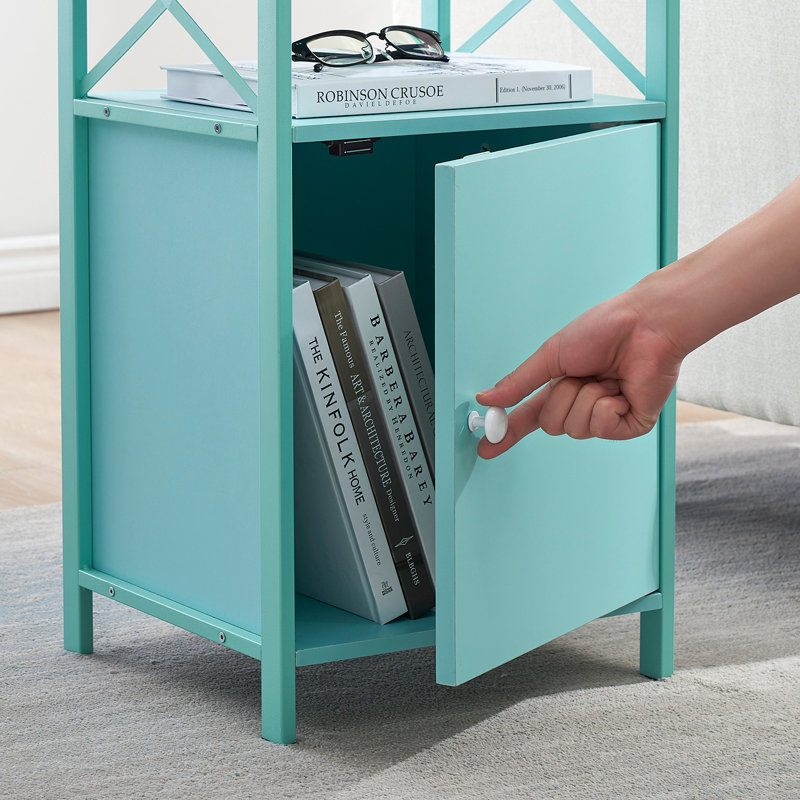 NS Wooden Bedside Table with Open Storage Shelf, Modern Nightstand for Bedroom, Living Room, Blue