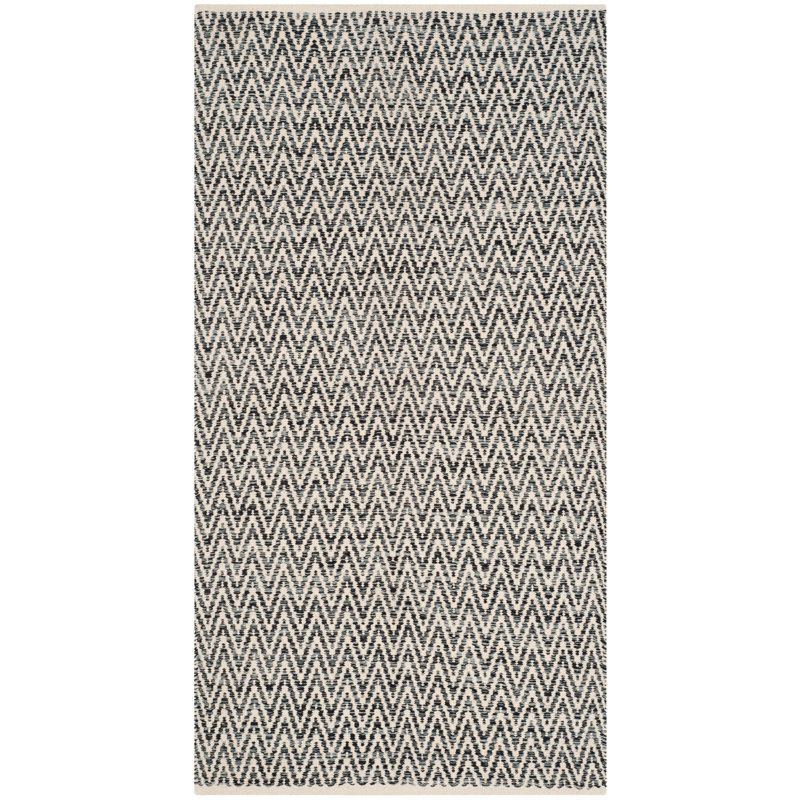 Tapis ivoire / gris foncé en coton tissé à plat à la main Alphy, Rectangle 6 pi x 9 pi