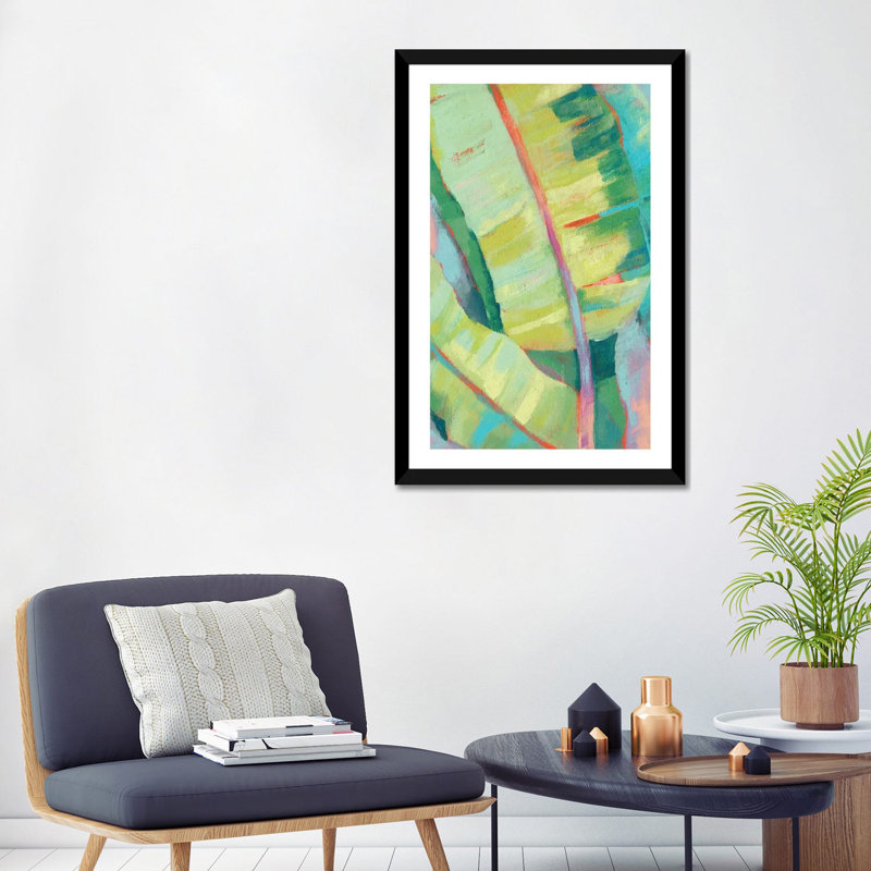 Reproduction d’art « vibrant Palm feuilles I » par Jennifer Goldberger, H 32 po x l 24 po x P 1 po, Papier encadré noir