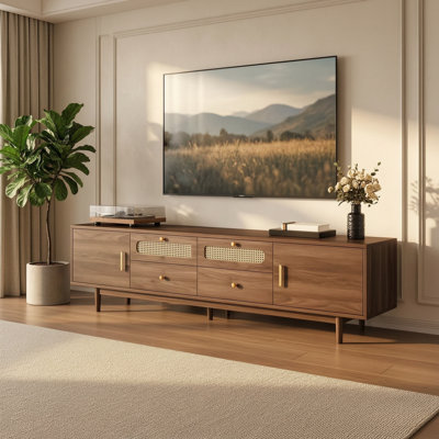 TV Stand with 2 Drop-down Cabinets and 2 Drawers, Suitable for TV size up to 85"