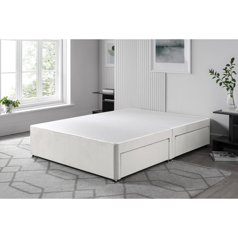 Plush Divan Bed Base, Cream, Left Side Drawers, Small Double (4')