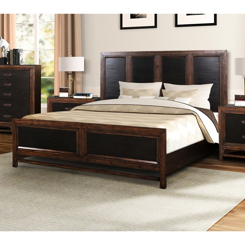 King Size Bed, Rustic , Stretcher Base Feature Pine Wood Style, Minimal Assembly