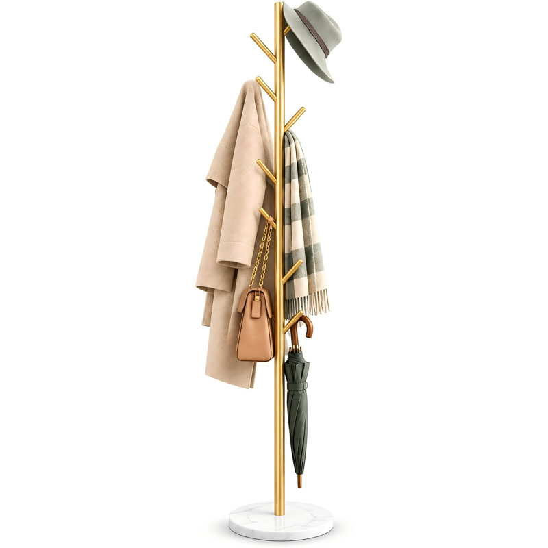 Coat Stand with Marble Base,Heavy Duty Free Standing Coat Rack with 8 Hooks, White