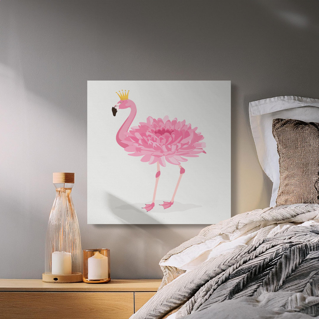 Pink Flamingo Canvas Wall Art, Flower Flamingo Print, Crowned Flamingo Decor, Gallery Wrapped Canvas, Ready to Hang, Modern Wall Art