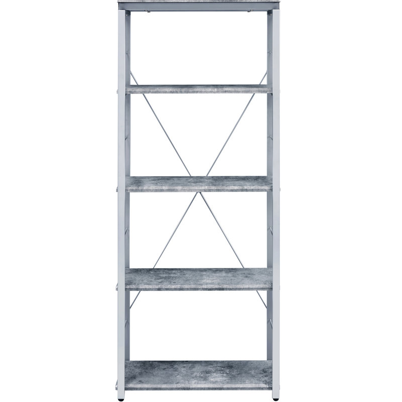 Bibliothèque grise et argentée à 4 tablettes - Rangement polyvalent pour la maison en acier et en bois