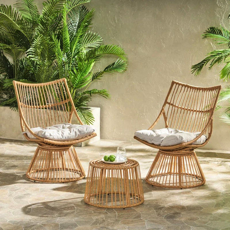 Style Chair & Side Table - Beige Cushion, Brown Iron And 100% ,
