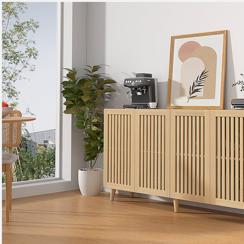 4 Doors Buffet Storage Cabinet, Console Sideboard for Kitchen Dining Room Entryway, Oak