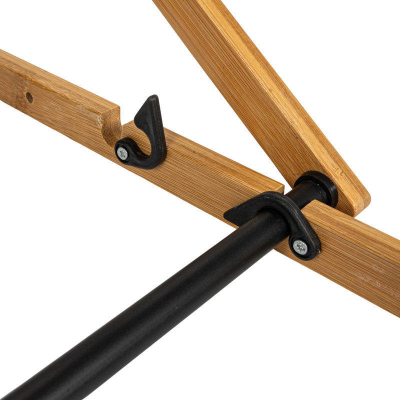 Bamboo and Black Adjustable Folding Clothes Drying Rack