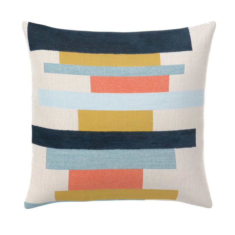Coussin Sunbrella Summon Fiesta par Earnest Collection, H 20 po x l 20 po, Bleu / blanc / bleu marine, Carrée