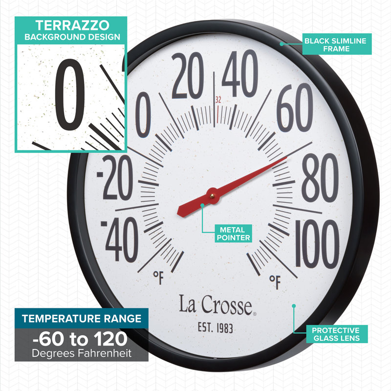 Thermomètre à cadran analogique La Crosse 104-3056 taille empereur 22 pouces