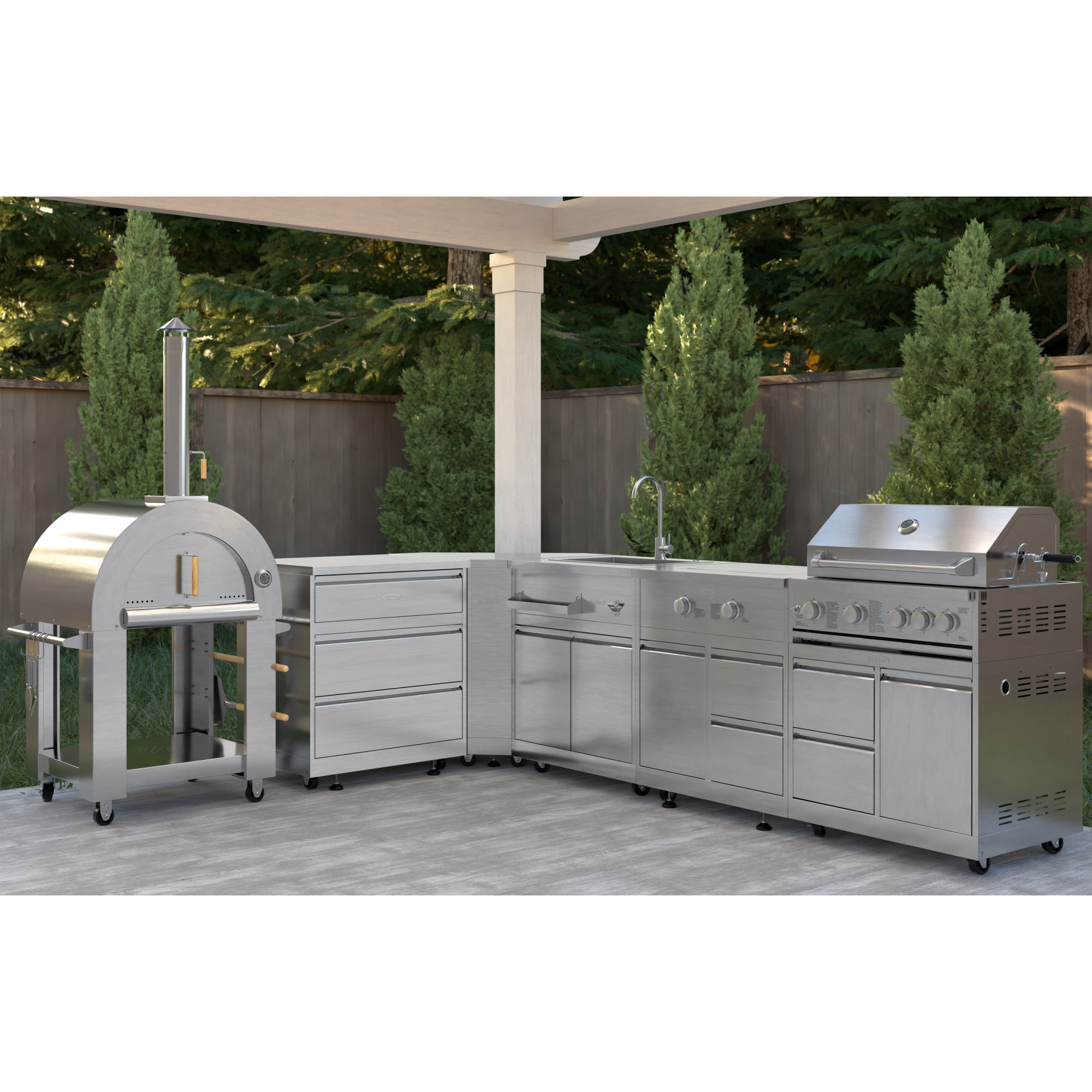 KoolMore Outdoor Kitchen Series Modular Kitchen with a Wood fire Pizza ...