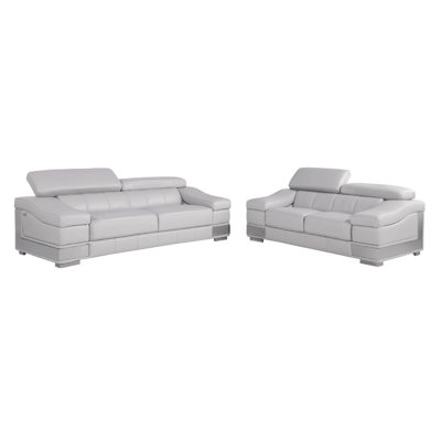 Ayios Two Piece Indoor Light Gray Italian Leather Five Person Seating Set by Orren Ellis