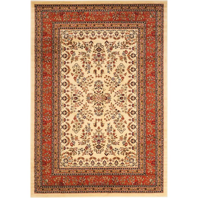 Tapis ivoire et rouille 6 pi x 9 pi - Tapis non délestable et facile d'entretien pour le salon, la chambre à coucher et la salle à manger