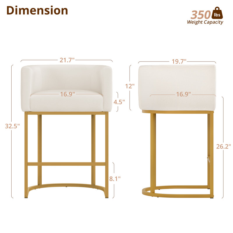 Tabouret de comptoir rembourré 26 "avec structure en métal Jessica, Beige / lin, Doré