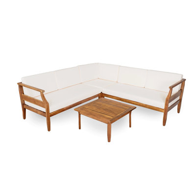4-Piece Acacia Wood Sofa Set, Beige