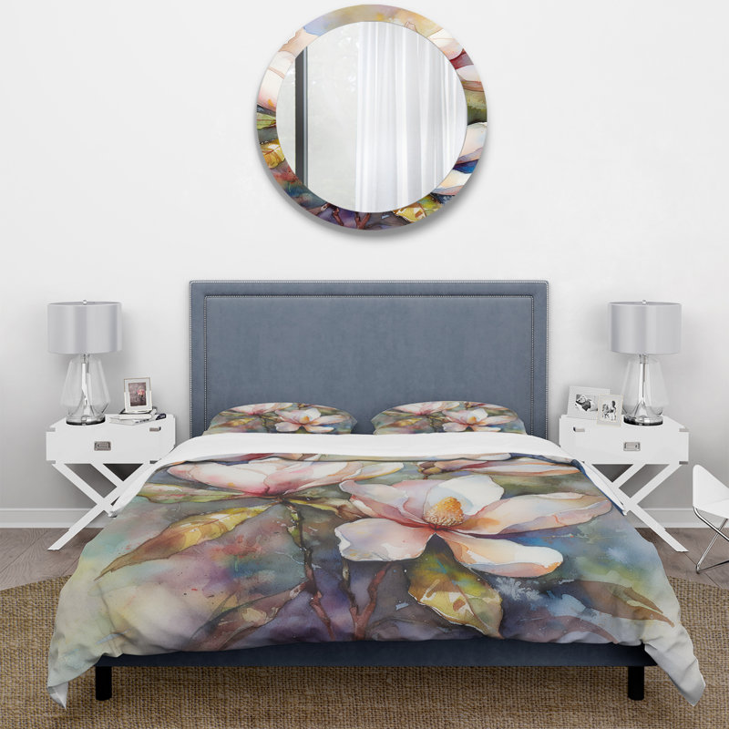 Rose Magnolia Symphony III - ensemble de housse de couette floral - microfibre de polyester