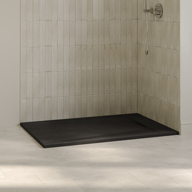 Receveur de douche rectangulaire extra-plat OVE Lenora 122 cm x 91 cm avec bonde latérale dissimulée, blanc uni, Blanc uni