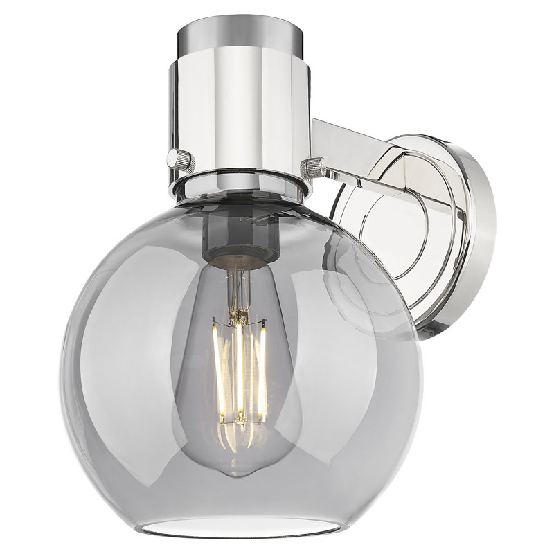 Downtown Urban - Lawton Sphere - 1 Light 8" Wall-mounted Sconce , Polished Nickel, Light Smoke