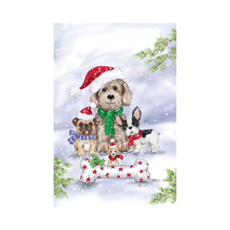 Christmas Dogs par Makiko - peinture sur toile tendue, H 12 po x l 8 po x P 0,75 po