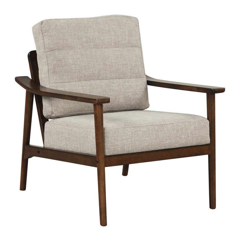 Chaise d'appoint rembourrée avec accoudoirs et pieds en bois d'hévéa Modern, Bois brun foncé