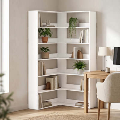 HOMCOM Corner Bookshelf, L-Shaped, Wood Effect