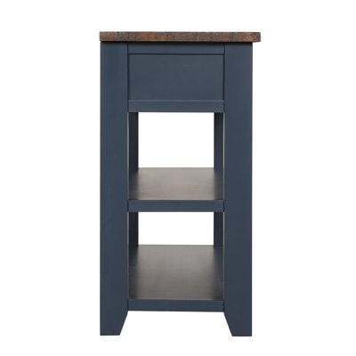 48''  Pine Wood Top Console Table, Modern Entryway Sofa Side Table with 3 Storage Drawers and 2 Shelves. Easy to Assemble (Navy Blue + Brown