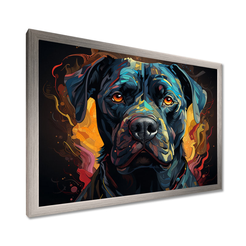 Cane Corso Confidence - art mural chien pour le salon, Cadre simple argenté, H 16 po x l 32 po x P 1 po