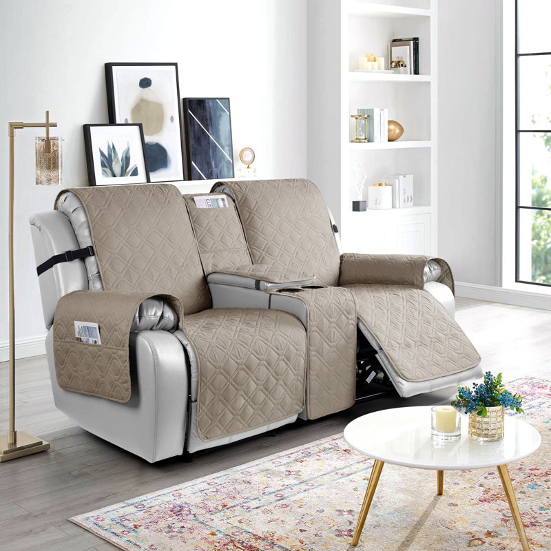 Wildee Waterproof Non-Slip Recliner loveseat Couch Cover With Console, Khaki
