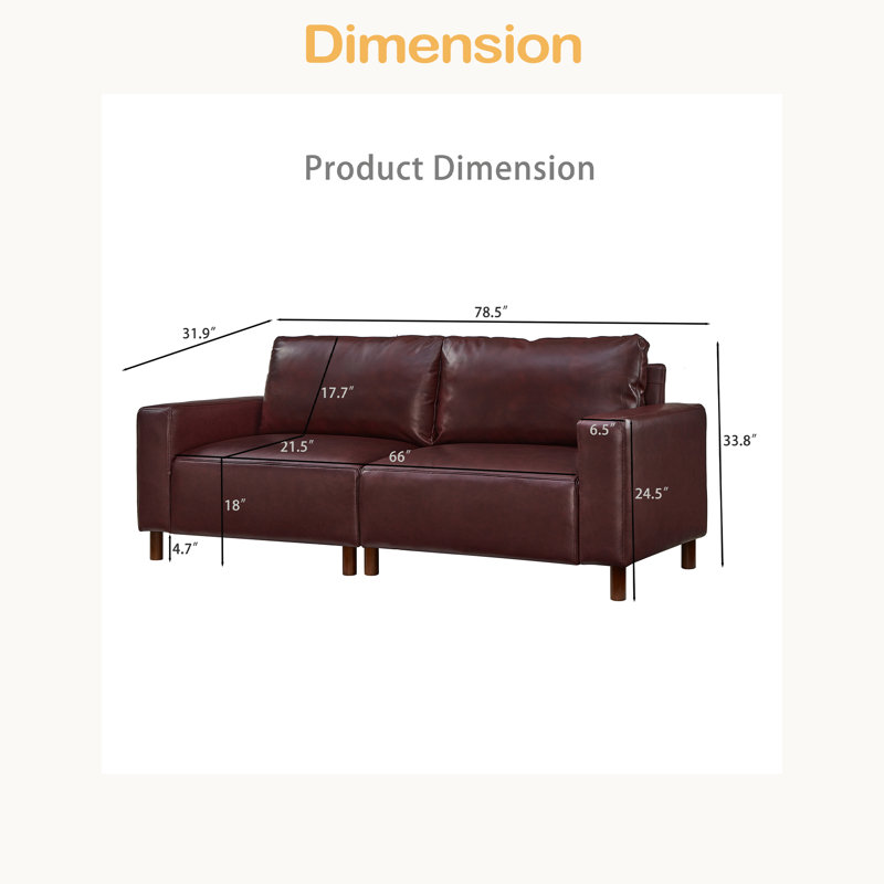 78.5" Big Loveseat For Living Room,Apartment,Upholstered Breathable Faux Leather PU Couch, Burgundy
