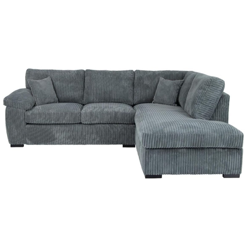 Modern 4-Seater Jumbo Cord L-Shaped Corner Sofa With Pillow Top Arms, Grey Corduroy, Left Hand Facing