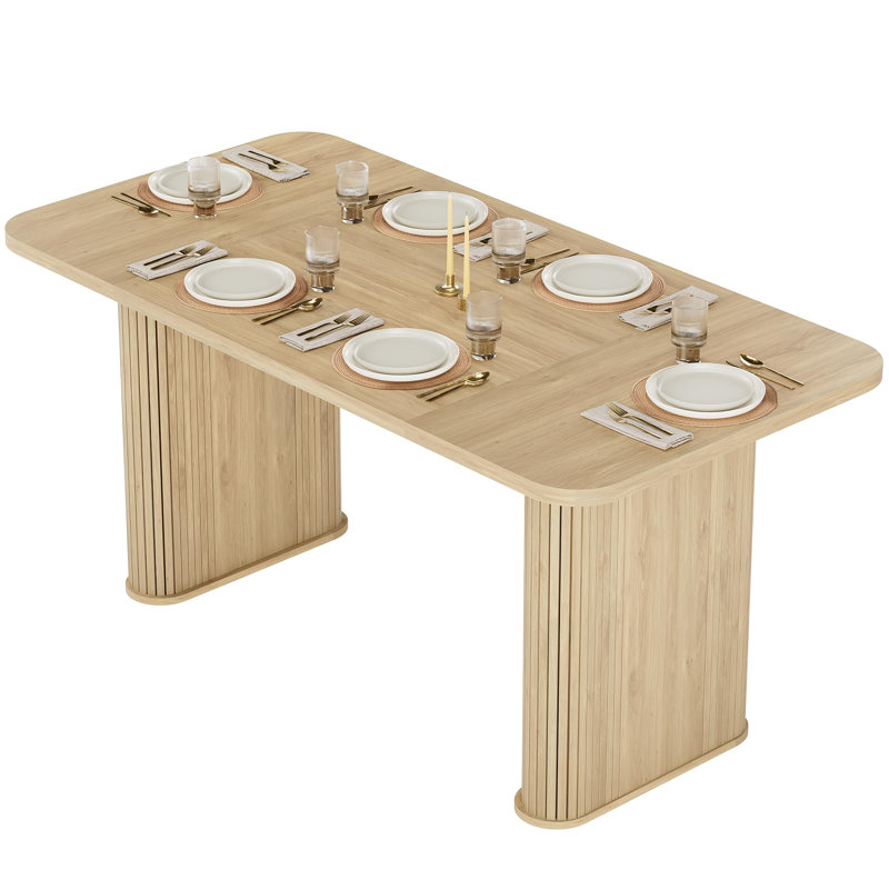62" Rectangular Dining Table for 6–8, Wooden Kitchen Table with Double Pedestal Base, Sturdy Dining Table for Dining Room, Kitchen & Living Area