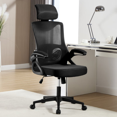 Inbox Zero Ergonomic Office Chair with Headrest, High Back Mesh Desk Chair, Adjustable Lumbar Support, Swivel Rolling Chair with Armrests for Office
