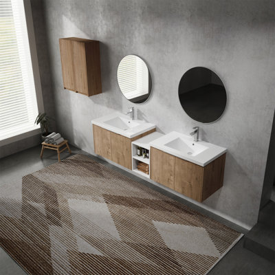 Meuble-lavabo mural 84 po avec lavabo et armoire d'appoint 84 po