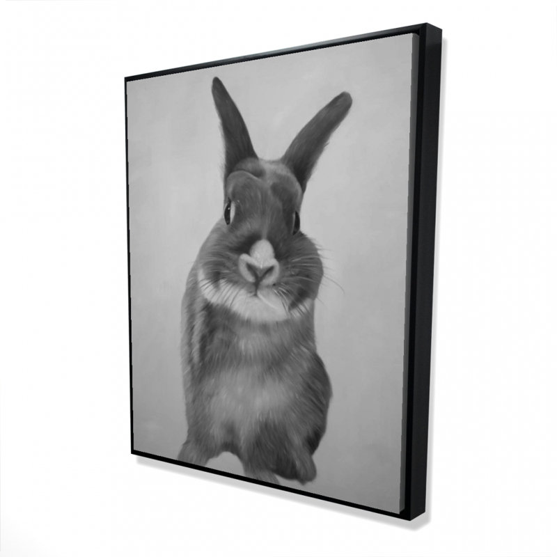 Funny Gray Rabbit Print On Canvas, Black Framed Canvas, 60" H x 48" W