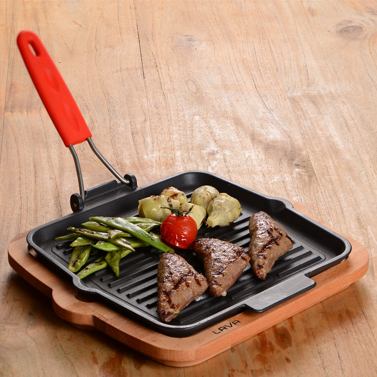 LAVA CAST IRON Lava Enameled Cast Iron Griddle Pan 9.5 inch-Square with Red  Silicon Wire Handle