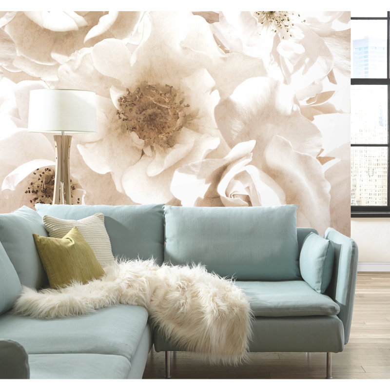 Creamy Floral Peel and Stick White Wallpaper Mural