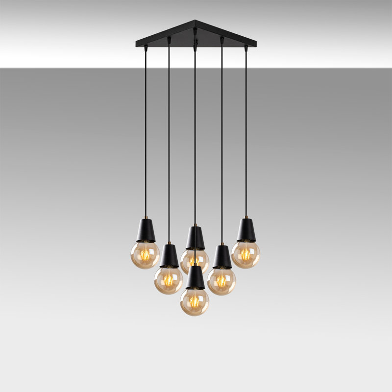 Lustre industriel à hauteur réglable, structure en métal noir, 19,3 po x 16,5 po | 6 x douilles E27, 40 W maximum | Conception élégante élégante pour la salle à manger, le salon et la cuisine | Certifié IP20, parfait pour les intérieurs modernes