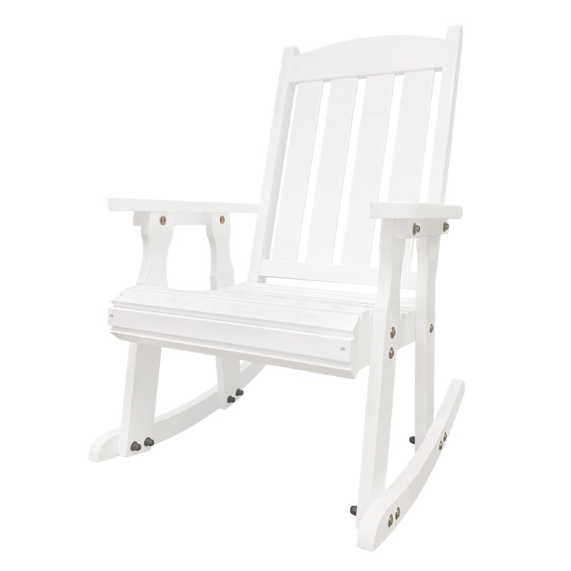 Chaise berçante d'extérieur en bois massif Ruvimbo, Blanc