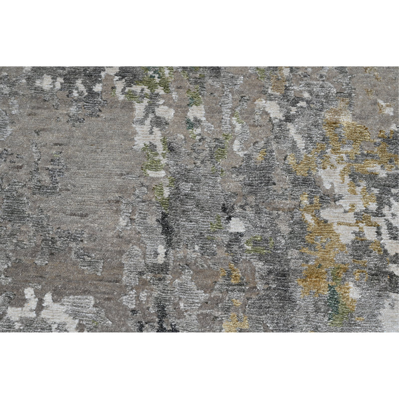 Hand Knotted Area Rug in Black/Gold/Gray/Green, Runner 2'6" x 12'