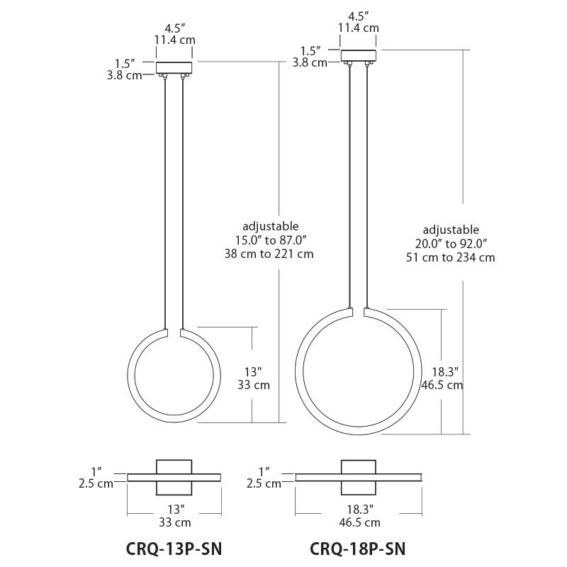 Cirq 1 - Light Single Geometric Pendant, 92" H x 4.5" W x 4.5" D
