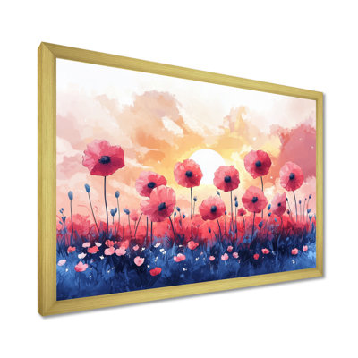Ionela coquelicots côtiers sur un coucher de soleil rose - coquelicots, art mural pour le salon
