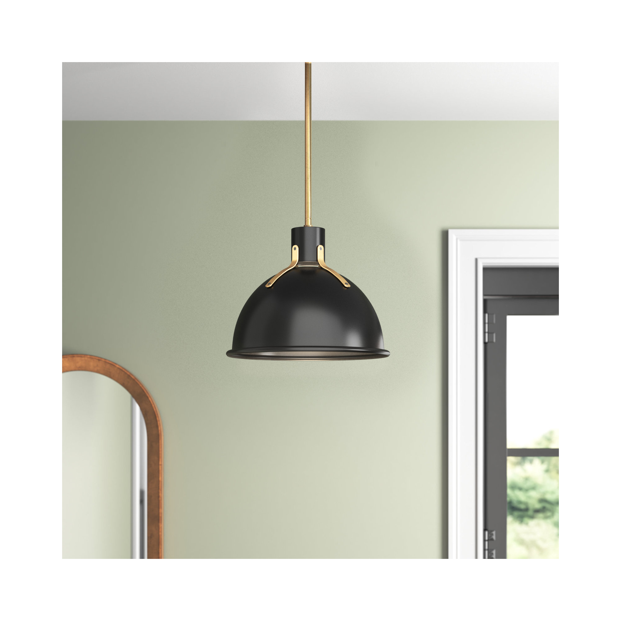 Clendon Single Light Dimmable Pendant, Satin Black, Satin Black, 17" H x 20" W x 20" D