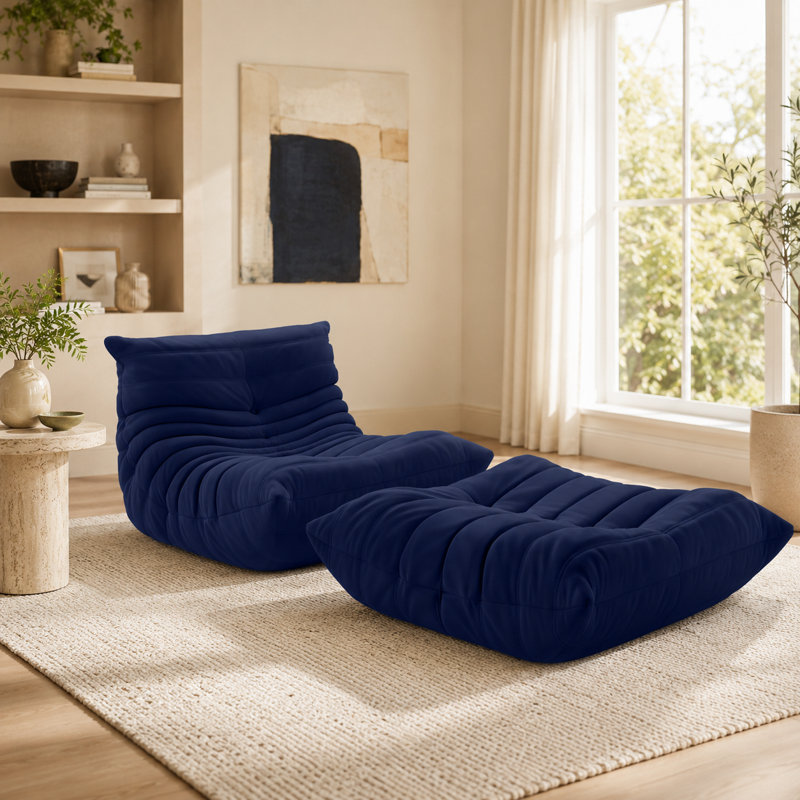 Suede Armless Bean Bag Set, Blue Microfiber/Microsuede