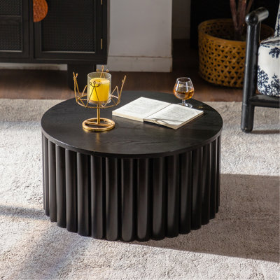 Table basse ronde avec soulagement fabriqué à la main Table de thé en bois robuste à piédestal pour le salon, pas besoin d'assembler