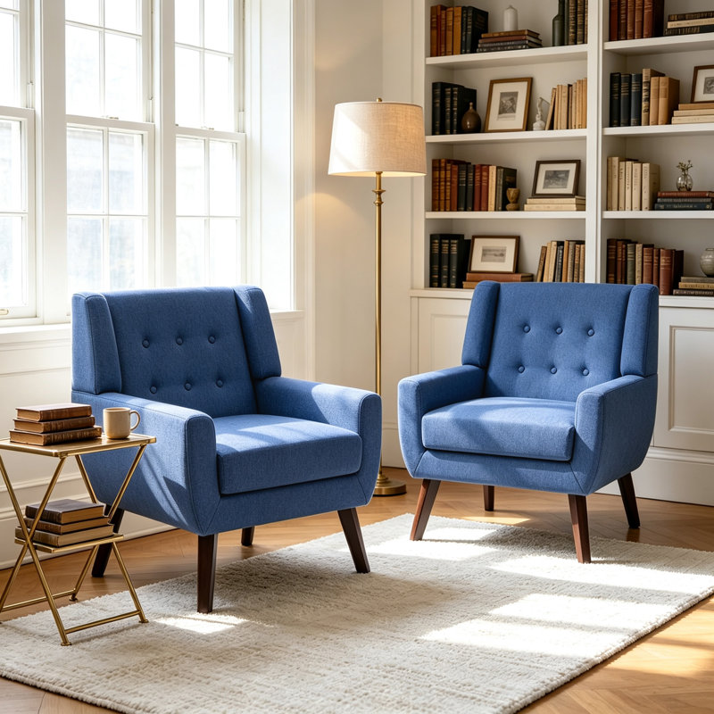 Fauteuil Davey, Mélange de lin bleu