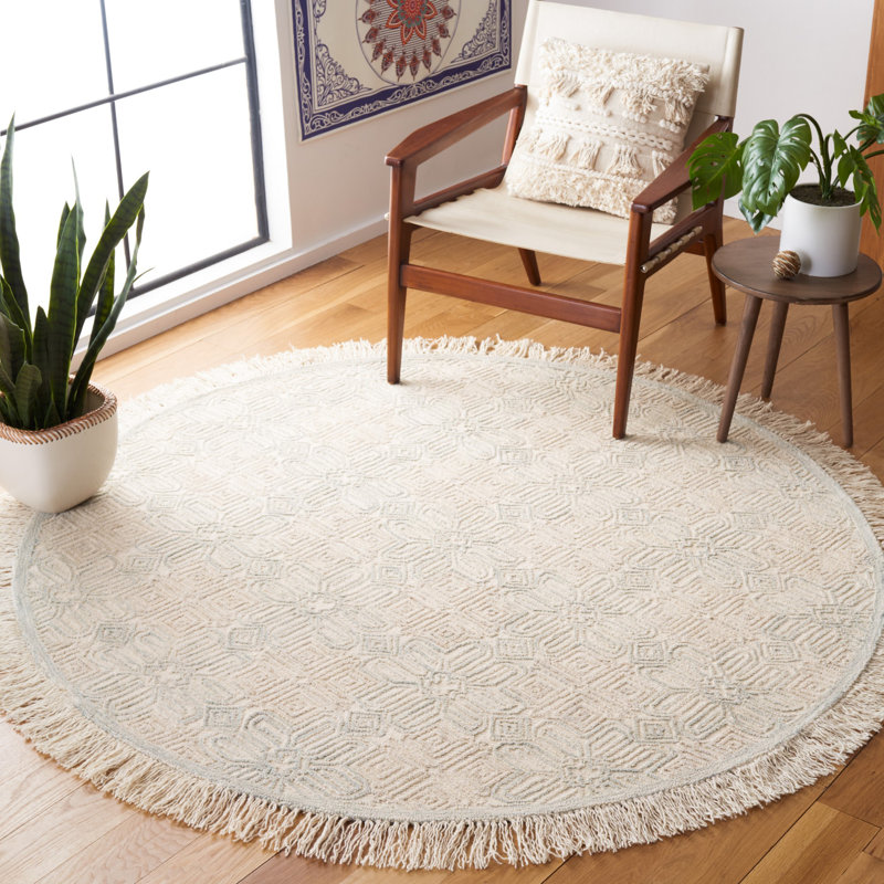Hillyer Hand Woven Wool and Cotton Geometric Area Rug, Round 6'