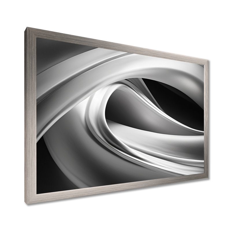 Silver Speed fractal Wave II - Abstract Fractal, art mural, H 34 po x l 44 po x P 1,5 po, Cadre simple argenté